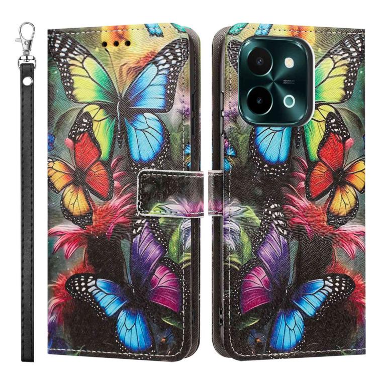 For vivo Y28 4G Painted Pattern Vegan Leather Phone Case with Strap