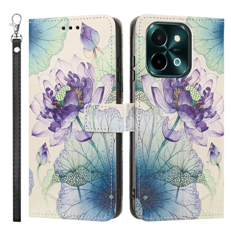For vivo Y28 4G Painted Pattern Vegan Leather Phone Case with Strap