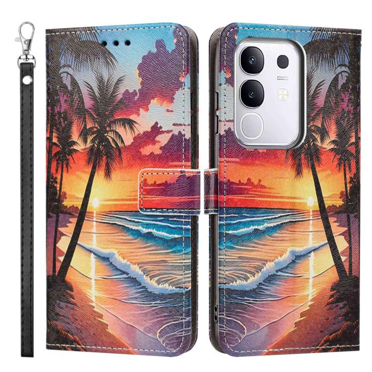 For vivo Y29 4G Global Painted Pattern Vegan Leather Phone Case with Strap