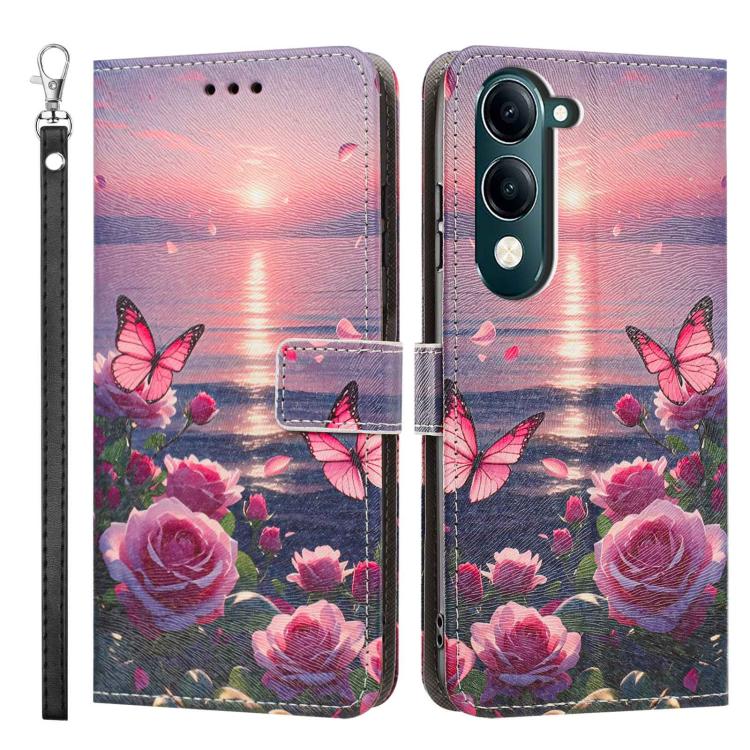 For vivo Y29s 5G Global Painted Pattern Vegan Leather Phone Case with Strap