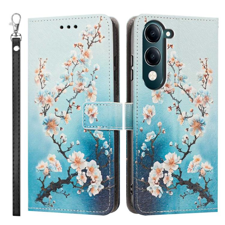 For vivo Y29s 5G Global Painted Pattern Vegan Leather Phone Case with Strap