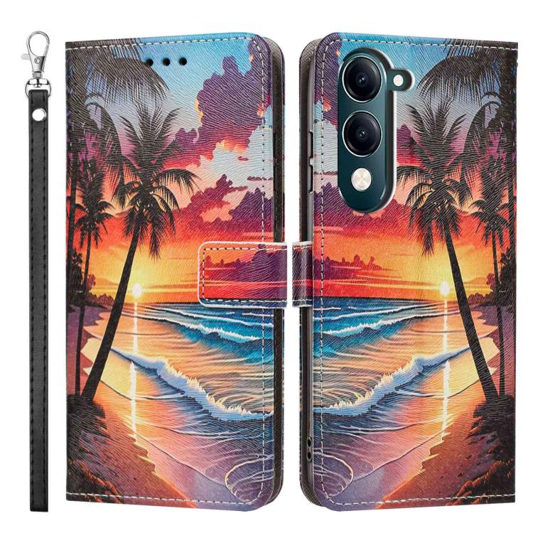 For vivo Y29s 5G Global Painted Pattern Vegan Leather Phone Case with Strap