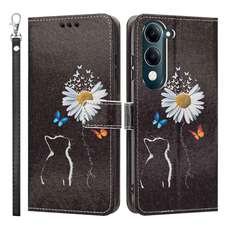 For vivo Y29s 5G Global Painted Pattern Vegan Leather Phone Case with Strap