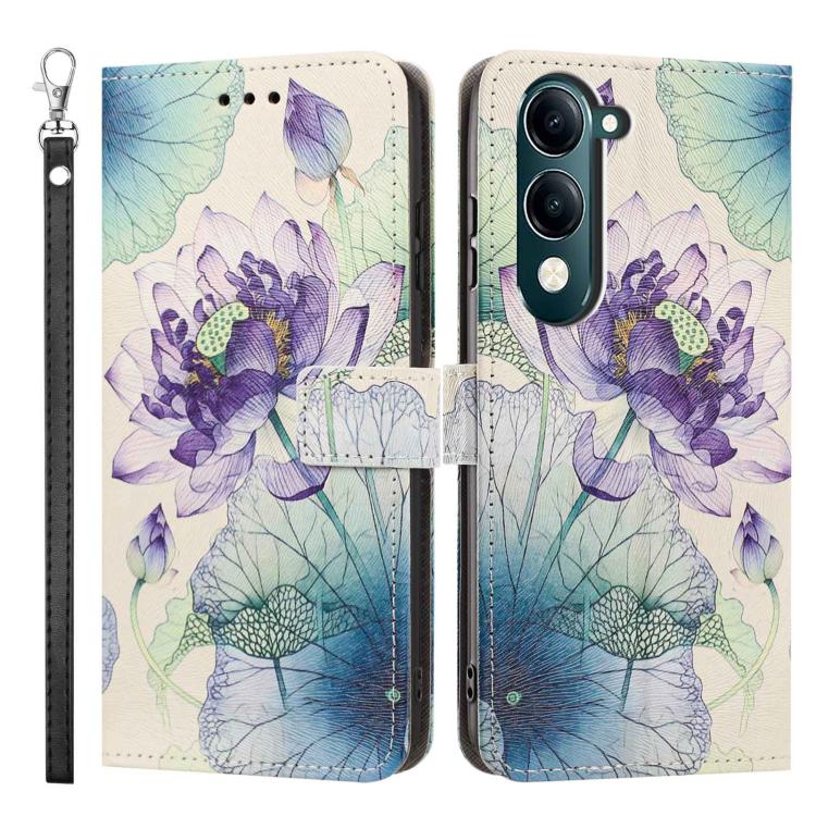 For vivo Y29s 5G Global Painted Pattern Vegan Leather Phone Case with Strap