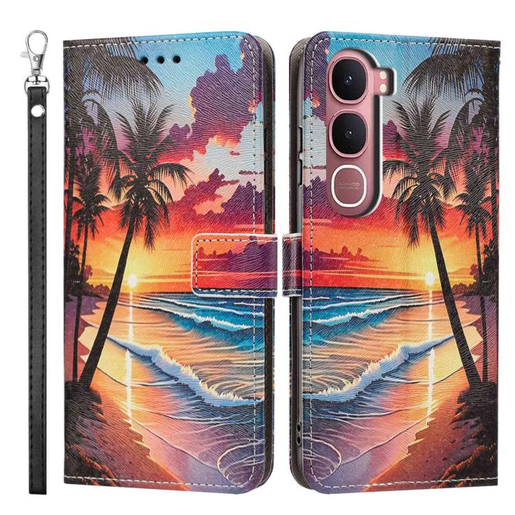 For vivo Y31 5G Global/Y21d 4G Painted Pattern Vegan Leather Phone Case with Strap