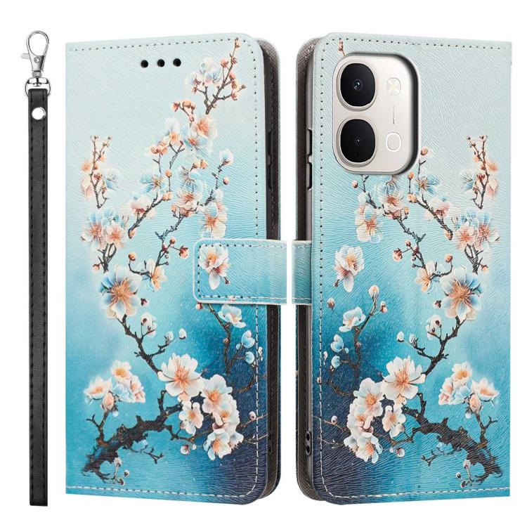 For vivo Y31d 4G / Y500i 5G Painted Pattern Vegan Leather Phone Case with Strap