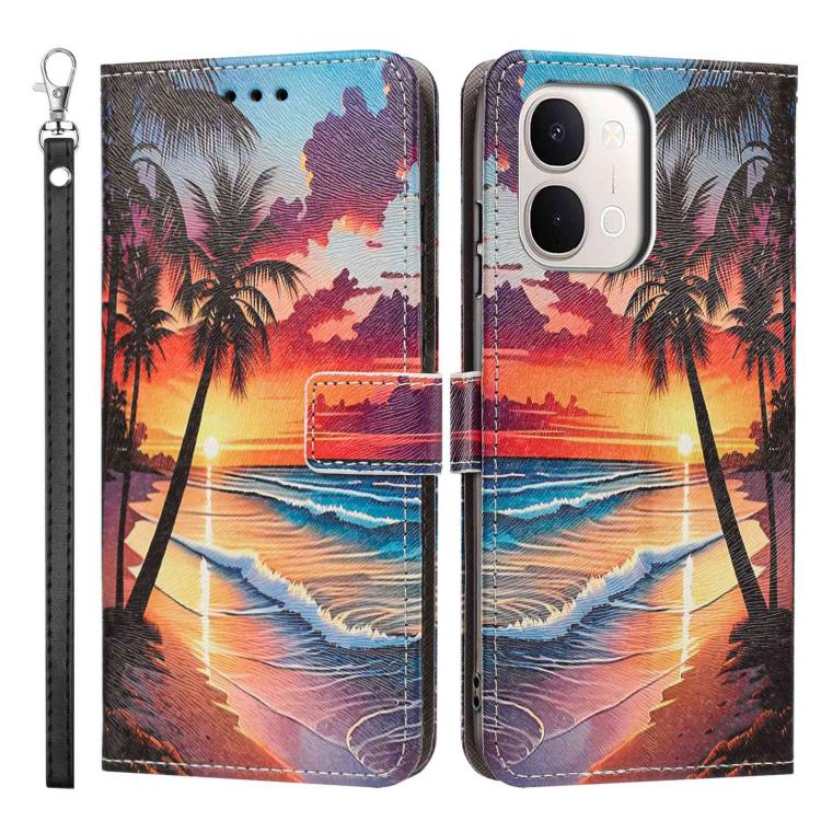For vivo Y31d 4G / Y500i 5G Painted Pattern Vegan Leather Phone Case with Strap