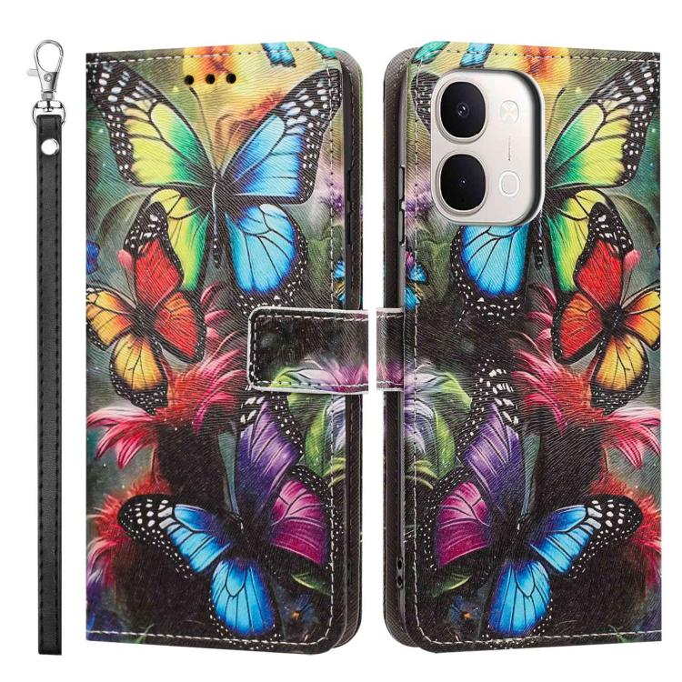 For vivo Y31d 4G / Y500i 5G Painted Pattern Vegan Leather Phone Case with Strap