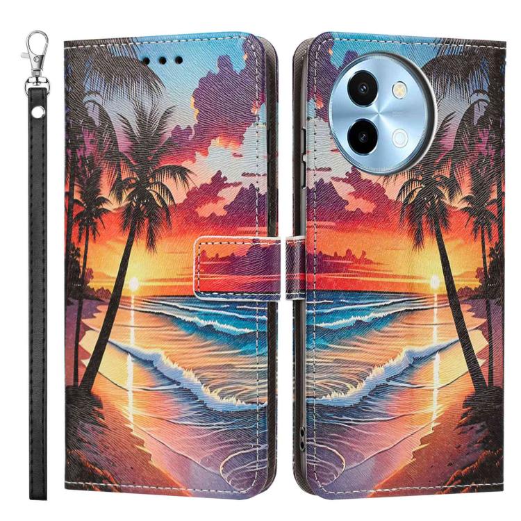 For vivo Y38 5G Global Painted Pattern Vegan Leather Phone Case with Strap