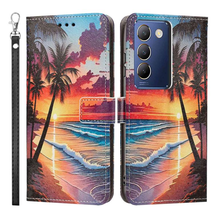 For vivo Y100 IDN Painted Pattern Vegan Leather Phone Case with Strap