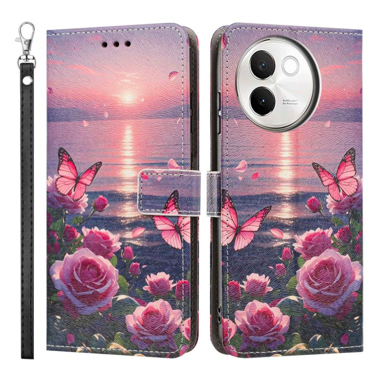 For vivo V30e / V40 Lite 5G Painted Pattern Vegan Leather Phone Case with Strap