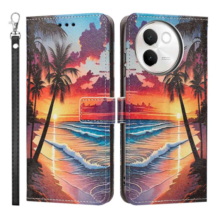 For vivo V30e / V40 Lite 5G Painted Pattern Vegan Leather Phone Case with Strap