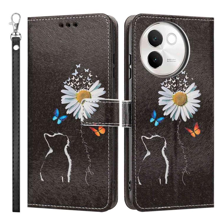 For vivo V30e / V40 Lite 5G Painted Pattern Vegan Leather Phone Case with Strap