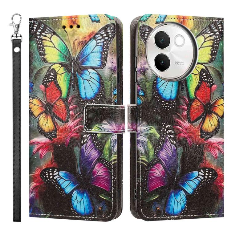 For vivo V30e / V40 Lite 5G Painted Pattern Vegan Leather Phone Case with Strap