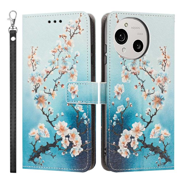 For Sharp Aquos R10 Painted Pattern Vegan Leather Phone Case with Strap