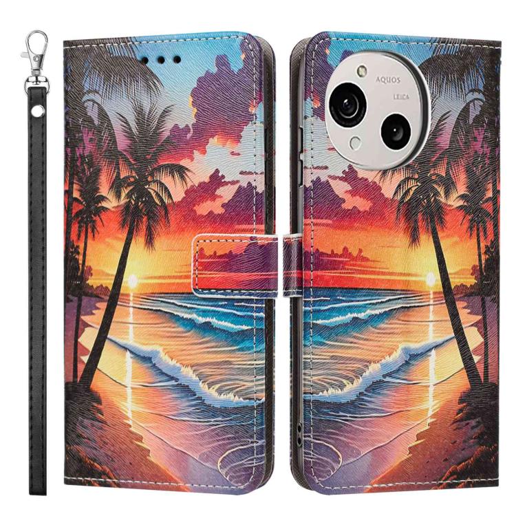 For Sharp Aquos R10 Painted Pattern Vegan Leather Phone Case with Strap