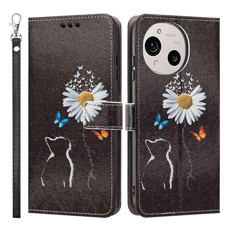 For Sharp Aquos R10 Painted Pattern Vegan Leather Phone Case with Strap