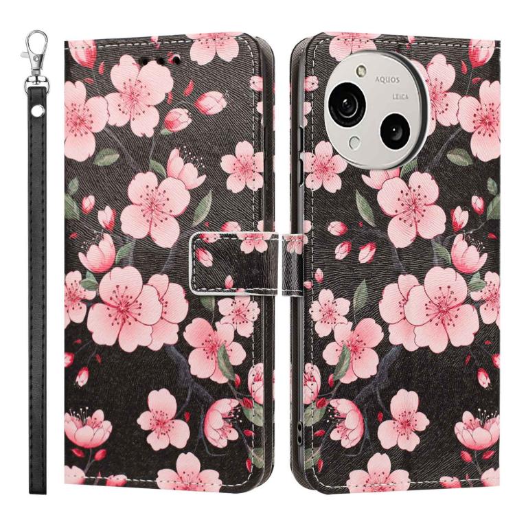 For Sharp Aquos R10 Painted Pattern Vegan Leather Phone Case with Strap