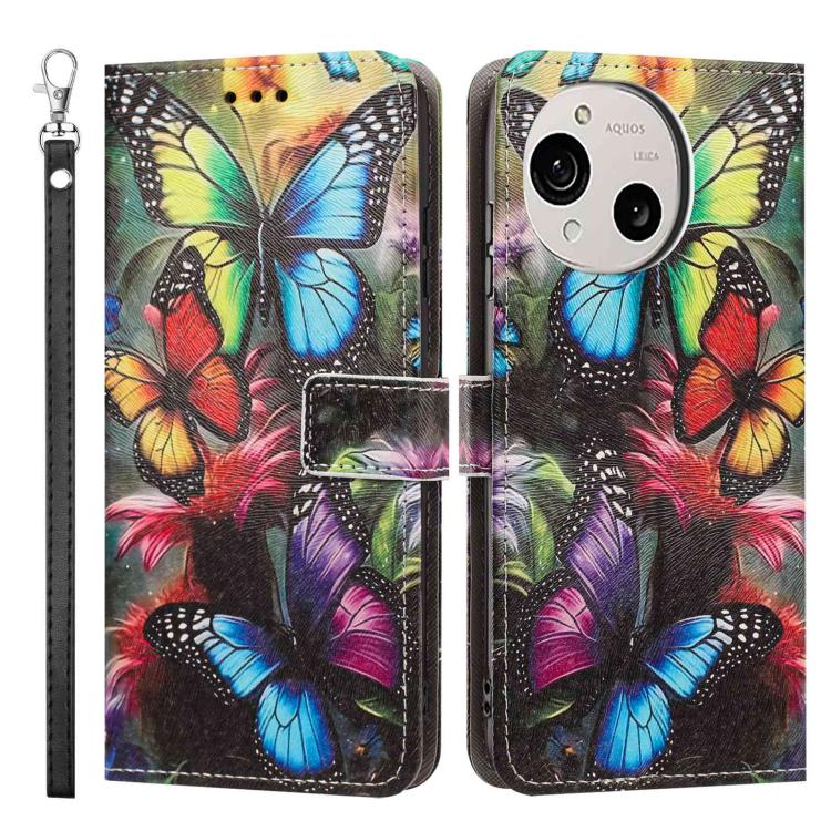 For Sharp Aquos R10 Painted Pattern Vegan Leather Phone Case with Strap