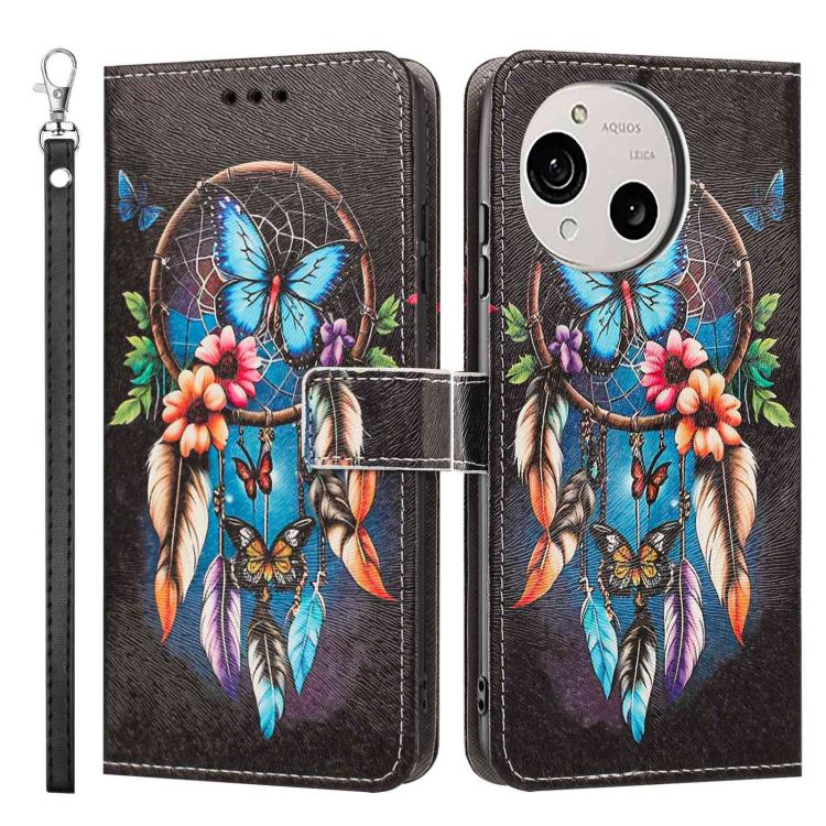 For Sharp Aquos R10 Painted Pattern Vegan Leather Phone Case with Strap