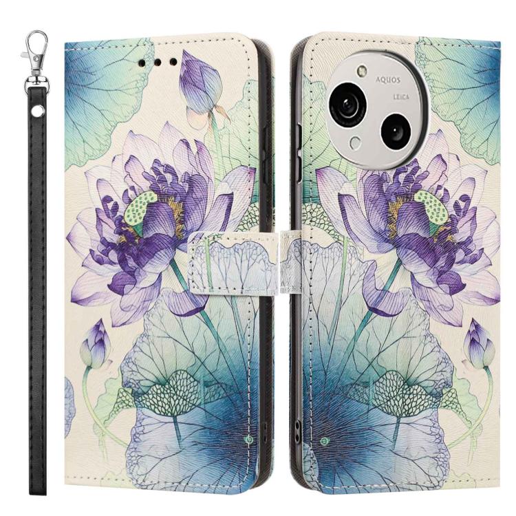 For Sharp Aquos R10 Painted Pattern Vegan Leather Phone Case with Strap