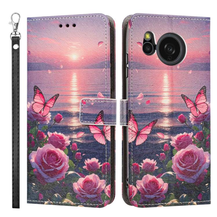 For Sharp Aquos sense8/SHG11-SH-54D Painted Pattern Vegan Leather Phone Case with Strap
