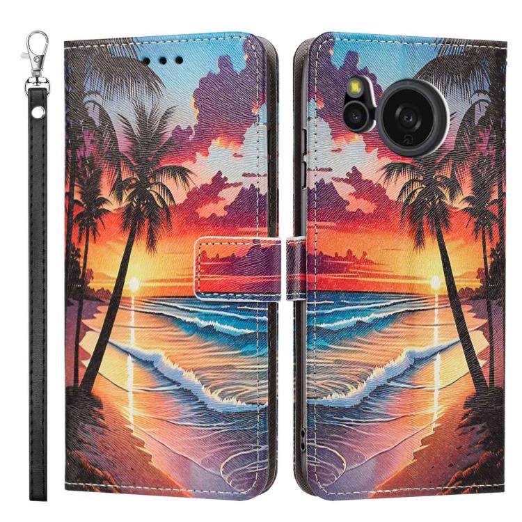 For Sharp Aquos sense8/SHG11-SH-54D Painted Pattern Vegan Leather Phone Case with Strap