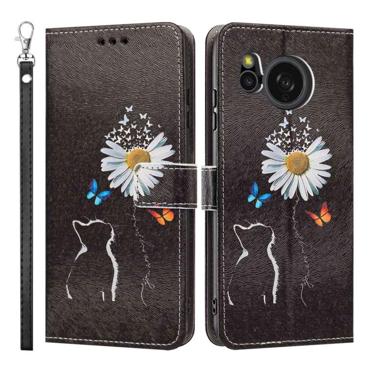 For Sharp Aquos sense8/SHG11-SH-54D Painted Pattern Vegan Leather Phone Case with Strap