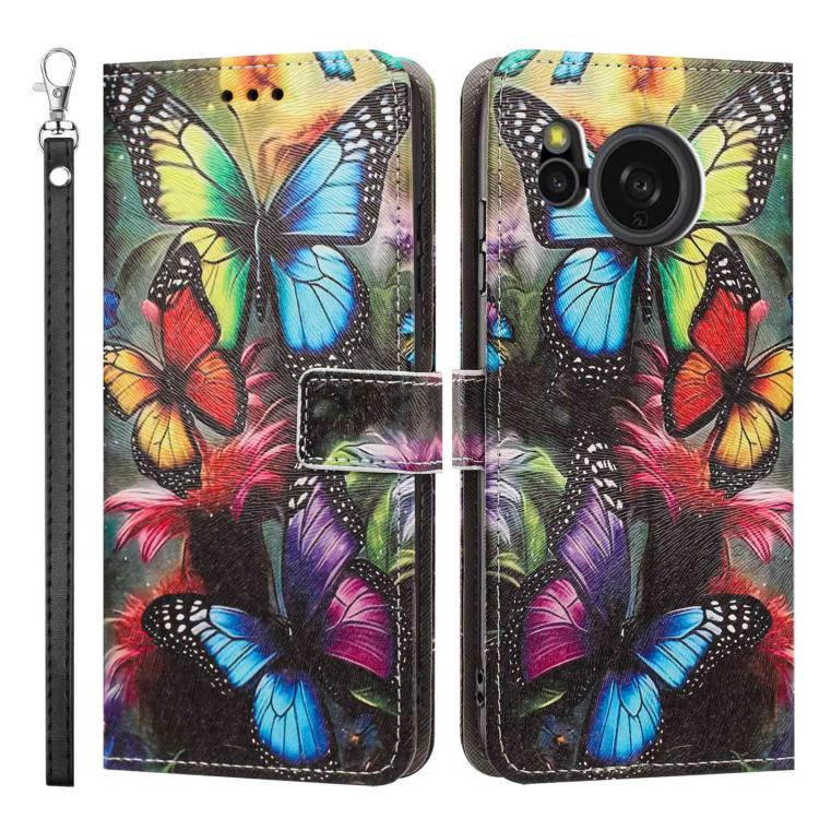 For Sharp Aquos sense8/SHG11-SH-54D Painted Pattern Vegan Leather Phone Case with Strap