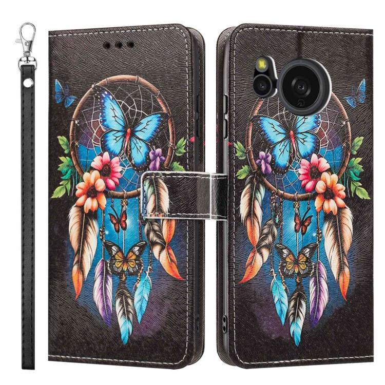 For Sharp Aquos sense8/SHG11-SH-54D Painted Pattern Vegan Leather Phone Case with Strap