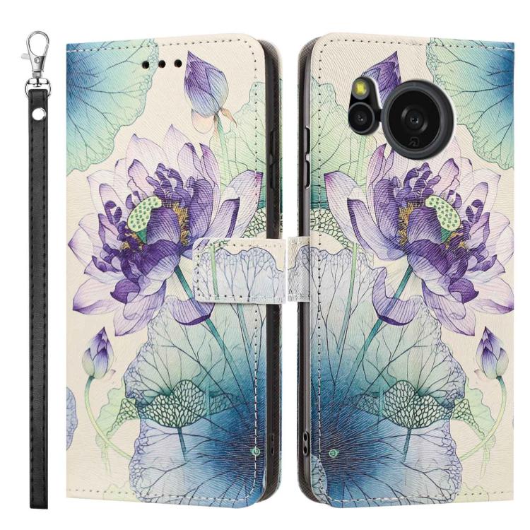 For Sharp Aquos sense8/SHG11-SH-54D Painted Pattern Vegan Leather Phone Case with Strap
