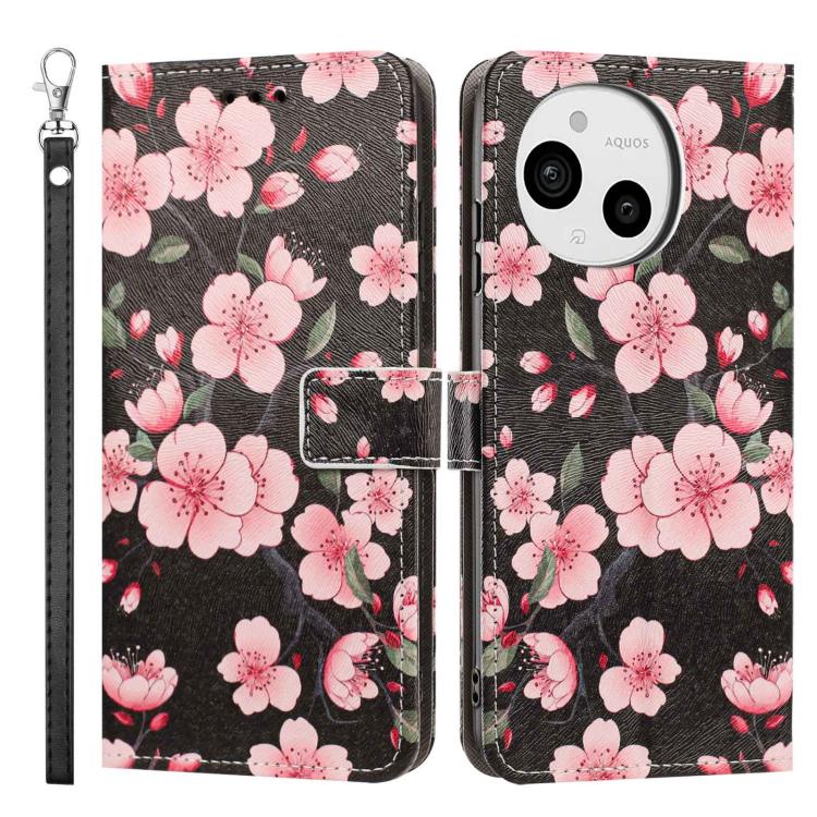 For Sharp Aquos sense9 Painted Pattern Vegan Leather Phone Case with Strap