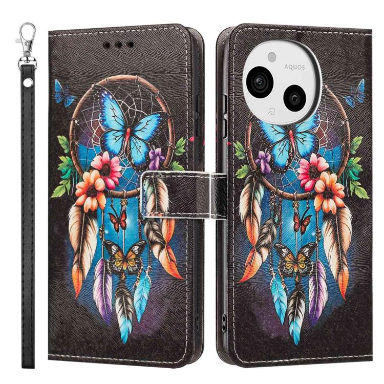 For Sharp Aquos sense9 Painted Pattern Vegan Leather Phone Case with Strap
