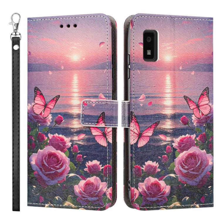 For Sharp Aquos wish3 Painted Pattern Vegan Leather Phone Case with Strap