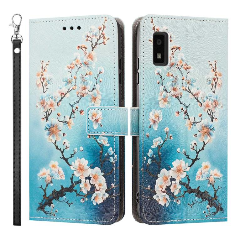 For Sharp Aquos wish3 Painted Pattern Vegan Leather Phone Case with Strap