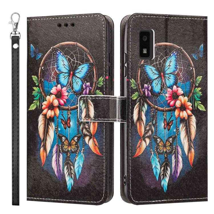 For Sharp Aquos wish3 Painted Pattern Vegan Leather Phone Case with Strap