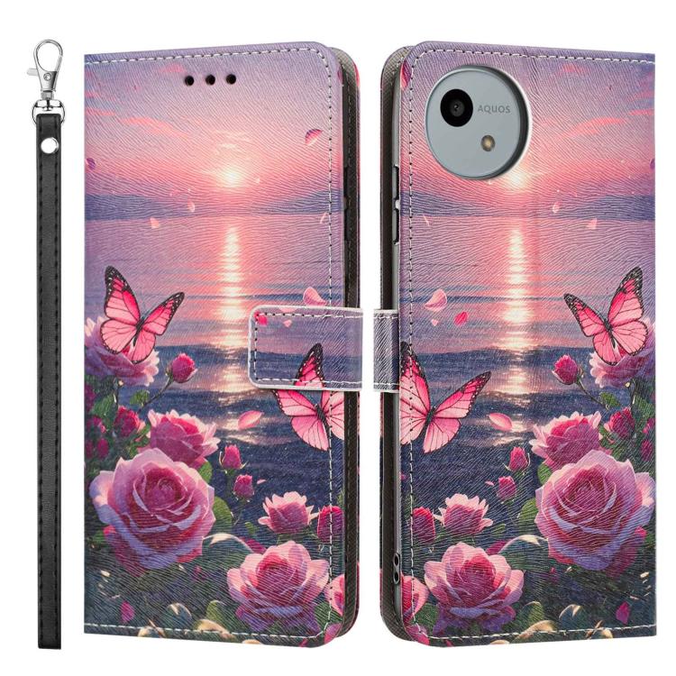 For Sharp Aquos wish4/SH-52E Painted Pattern Vegan Leather Phone Case with Strap