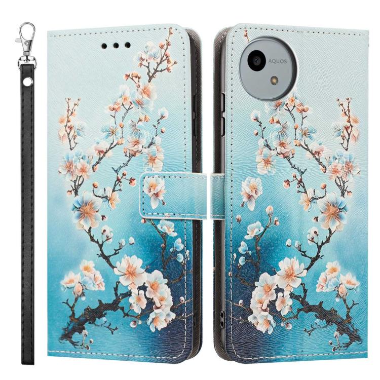 For Sharp Aquos wish4/SH-52E Painted Pattern Vegan Leather Phone Case with Strap