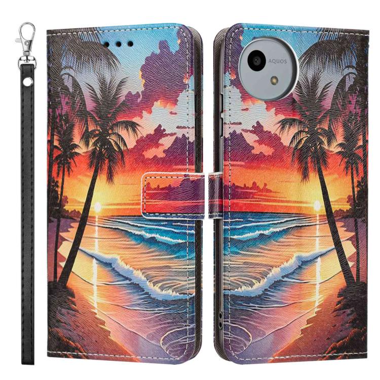 For Sharp Aquos wish4/SH-52E Painted Pattern Vegan Leather Phone Case with Strap
