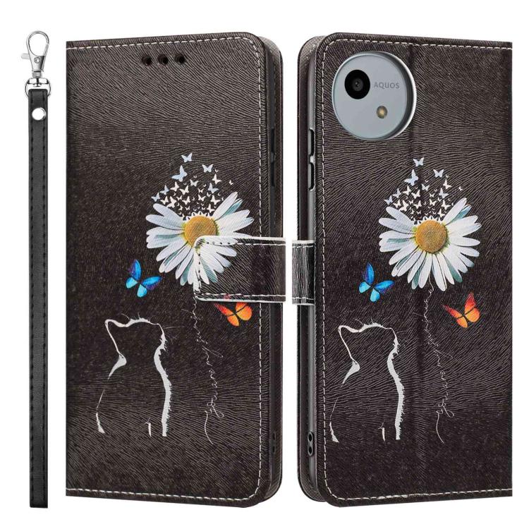 For Sharp Aquos wish4/SH-52E Painted Pattern Vegan Leather Phone Case with Strap