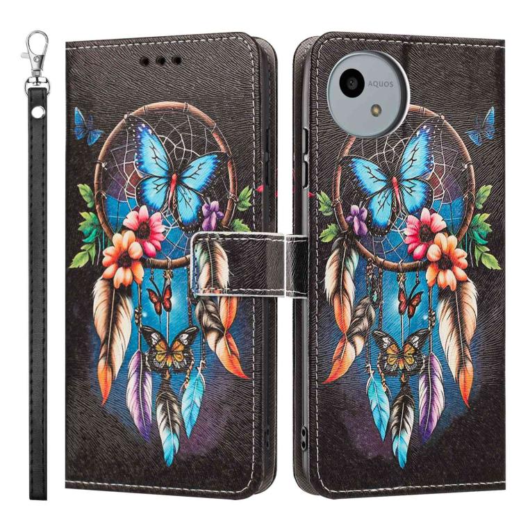For Sharp Aquos wish4/SH-52E Painted Pattern Vegan Leather Phone Case with Strap