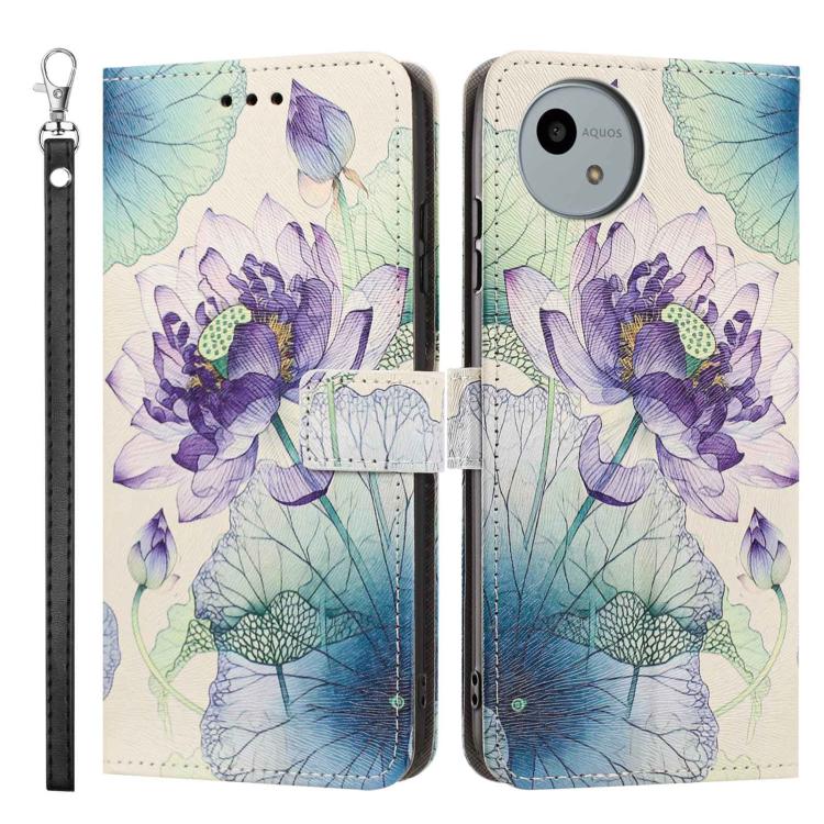 For Sharp Aquos wish4/SH-52E Painted Pattern Vegan Leather Phone Case with Strap