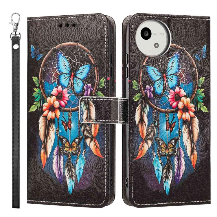 For Sharp Aquos wish5 Painted Pattern Vegan Leather Phone Case with Strap