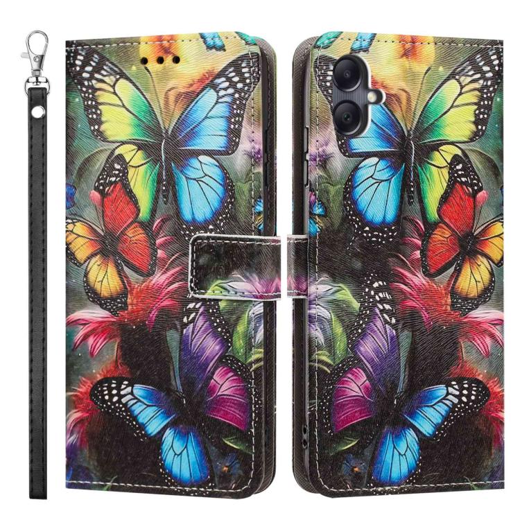 For Galaxy A07 4G/5G Painted Pattern Vegan Leather Phone Case with Strap
