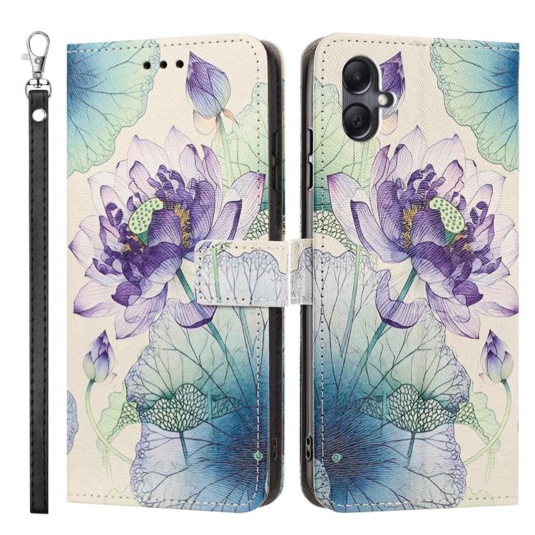 For Galaxy A07 4G/5G Painted Pattern Vegan Leather Phone Case with Strap