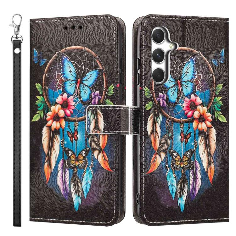 For Galaxy A15 / A15 5G Painted Pattern Vegan Leather Phone Case with Strap