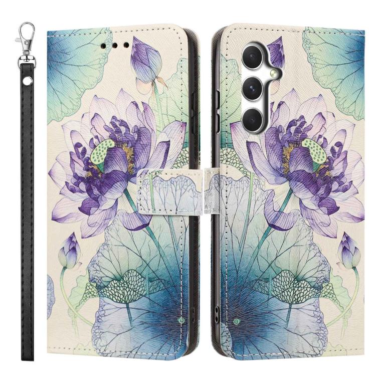 For Galaxy A15 / A15 5G Painted Pattern Vegan Leather Phone Case with Strap