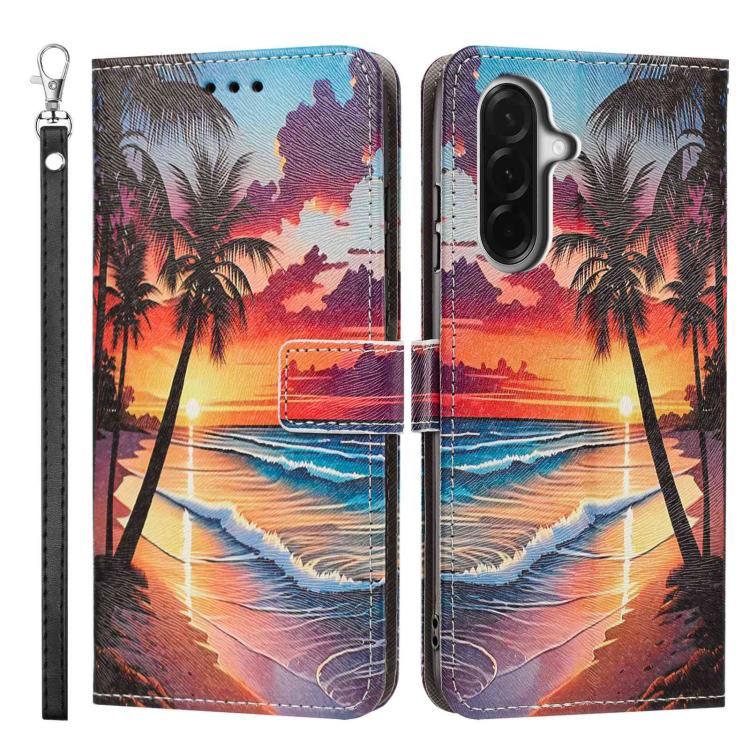 For Galaxy A27 5G Painted Pattern Vegan Leather Phone Case with Strap