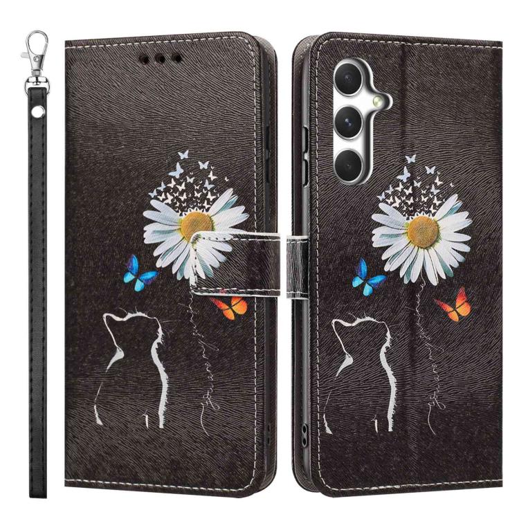 For Galaxy A34 5G Painted Pattern Vegan Leather Phone Case with Strap