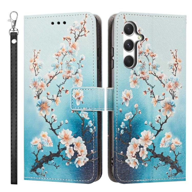For Galaxy A35 5G Painted Pattern Vegan Leather Phone Case with Strap
